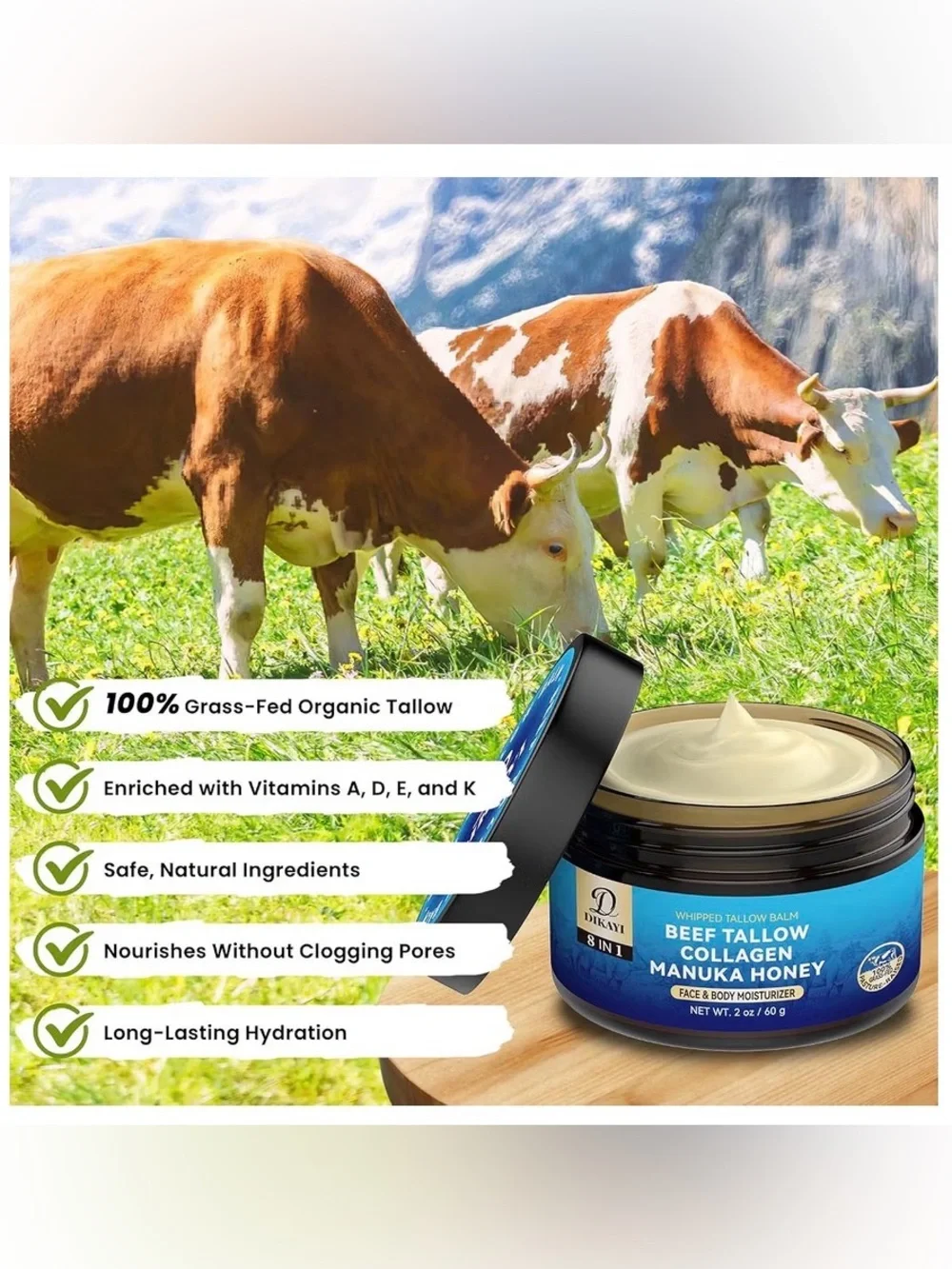 arctic BEAUTY Whipped Tallow Moisturizer Collagen Face & Body Cream 2 oz